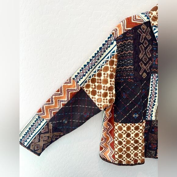 CHICO’S Vintage Patchwork Tribal Print Jacket Multicolor Button Front Size 3 XL - Picture 3 of 8